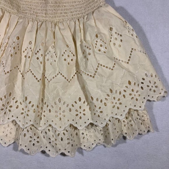 Zara Womens XS Tiered Eyelet Skirt 100% Cotton Cream Pale Yellow - Picture 4 of 14